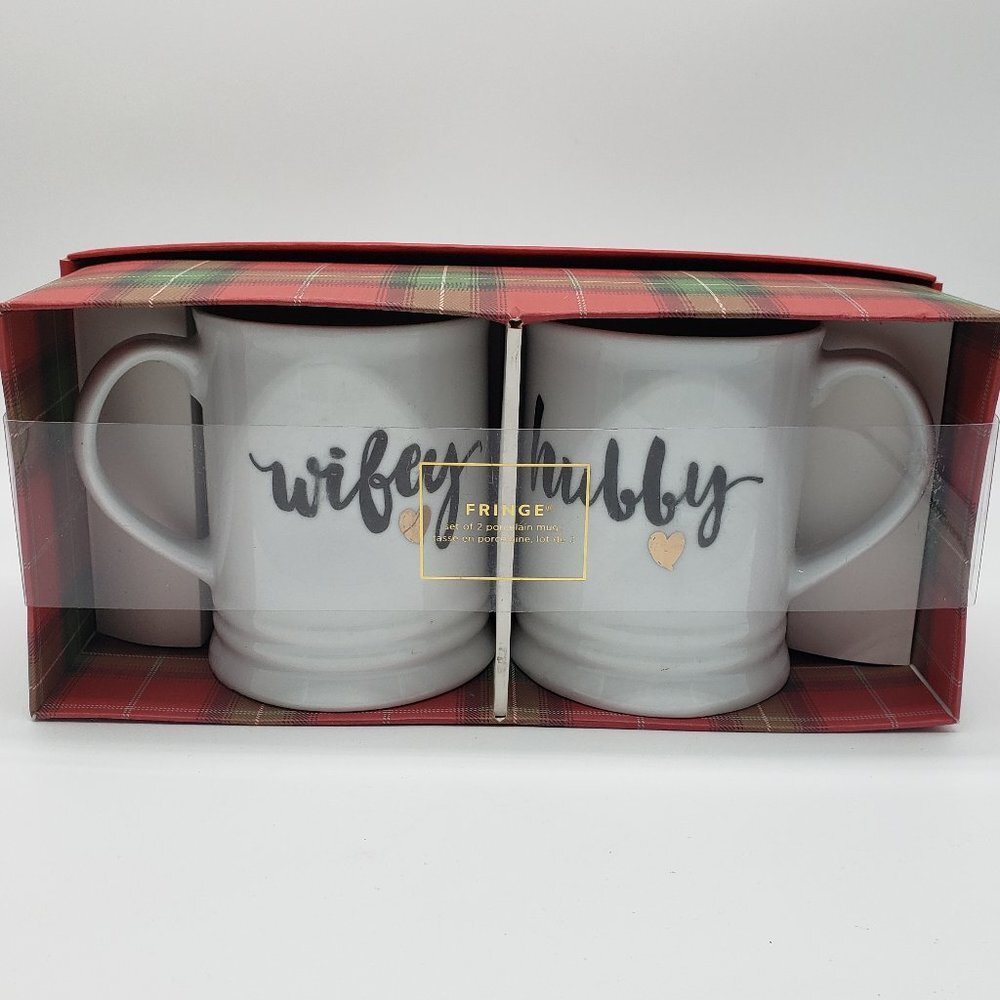 Fringe Studio Wifey and Hubby Heart Porcelain Mugs in Original Box